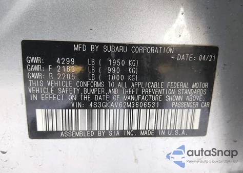 2021 Subaru Impreza Premium из США, поврежденный, VIN 4S3GKAV62M3606531